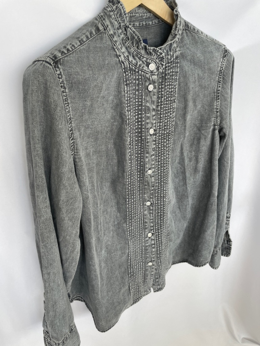 Gap Washed Rhinestone Button-Front Grey Denim Shirt Size L